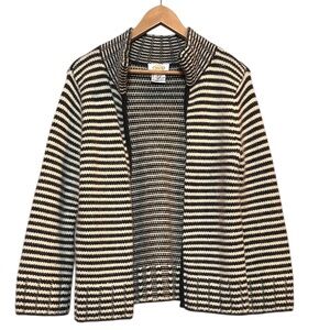 Talbots Merino Wool Stripped Black and White Knit Sweater Jacket size Medium A1